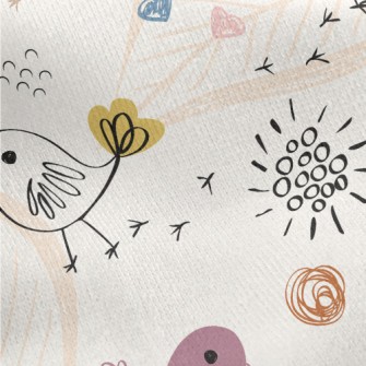 Line Birds And Flowers Jersey Backed Fleece