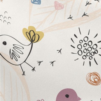 Line Birds And Flowers Pongee