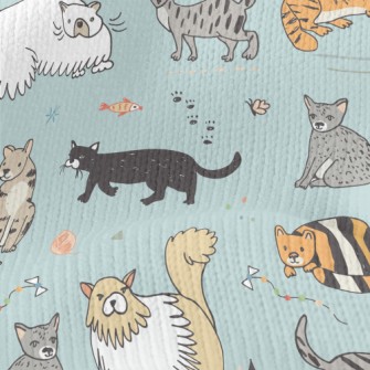 Childlike Hand-painted Cats Stretch Jersey