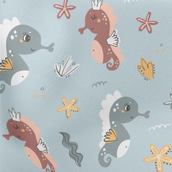 Cute Seahorse And Seaweed Lightweight Cotton Poplin