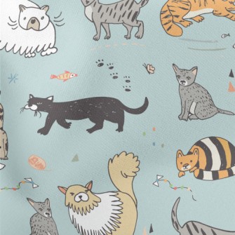 Childlike Hand-painted Cats Lightweight Cotton Poplin
