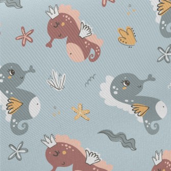 Cute Seahorse And Seaweed Midweight Cotton Poplin