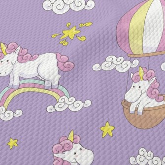 Unicorn Riding A Hot Air Ballo Birdseye Piqué