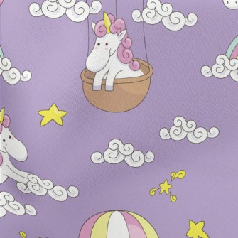 Unicorn Riding A Hot Air Ballo Lightweight Cotton Poplin