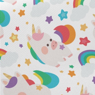 Q Version Colorful Unicorn Midweight Cotton Poplin