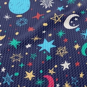 Crayon Doodle Stars And Moon Birdseye Piqué