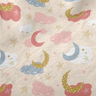 Shining Moon Pink Clouds Minky