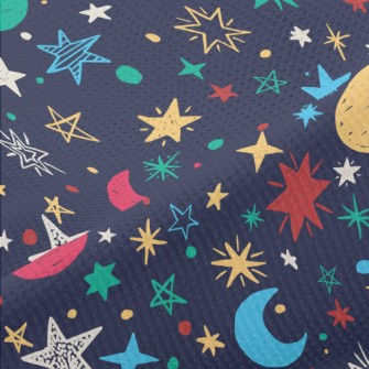 Crayon Doodle Stars And Moon Piqué
