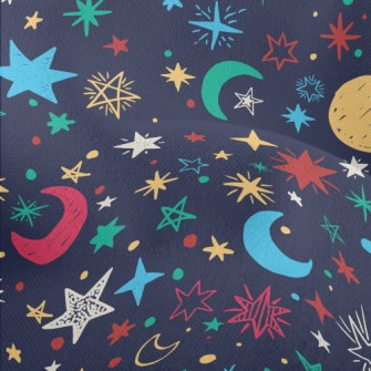 Crayon Doodle Stars And Moon Lightweight Performance Linen