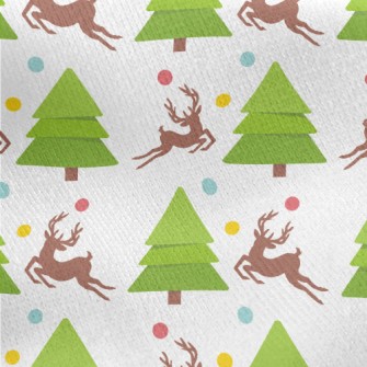 Elk And Christmas Tree Jersey Backed Fleece