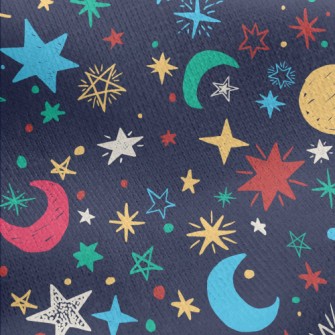 Crayon Doodle Stars And Moon Jersey Backed Fleece