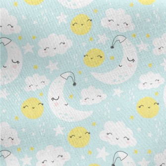 Smile Moon Stars Cloud Jersey Backed Fleece
