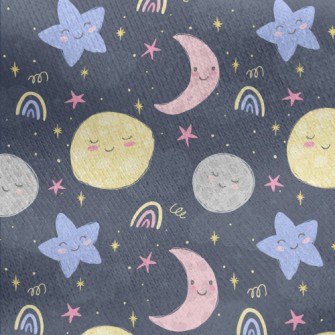Cartoon Planet Moon Jersey Backed Fleece