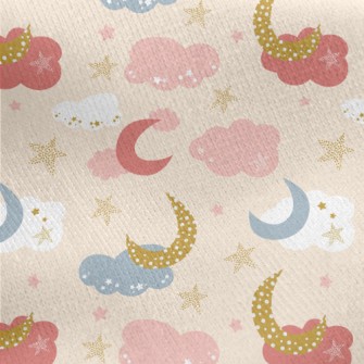 Shining Moon Pink Clouds Jersey Backed Fleece
