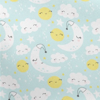 Smile Moon Stars Cloud Pongee