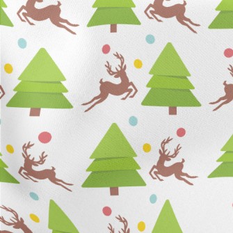 Elk And Christmas Tree Lightweight Cotton Poplin