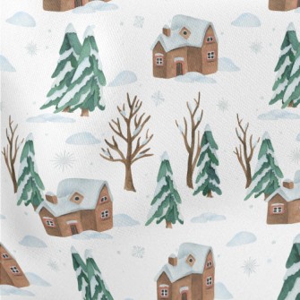 House In Snow Lightweight Cotton Poplin