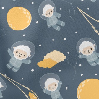 Space Sheep And Moon Lightweight Cotton Poplin
