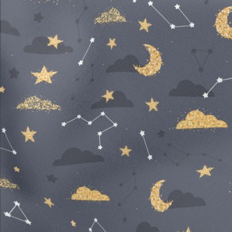 Shining Moon Stars Cloud Lightweight Cotton Poplin