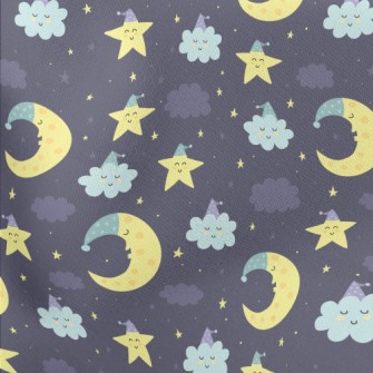 Good Night Moon Stars Cloud Lightweight Cotton Poplin