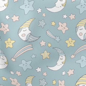 Father Moon And Shooting Stars Lightweight Cotton Poplin