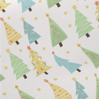 Stars Decorate Christmas Tree Midweight Cotton Poplin