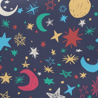 Crayon Doodle Stars And Moon Midweight Cotton Poplin