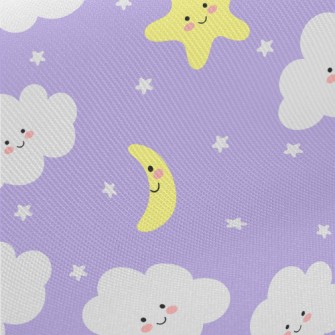 Shy Stars, Moon And Clouds Midweight Cotton Poplin