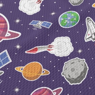 Outer Space Spaceship Rocket Birdseye Piqué