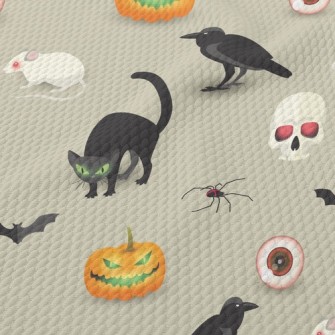 Evil Pumpkin Black Cat Mouse Birdseye Piqué
