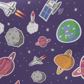 Outer Space Spaceship Rocket Twill