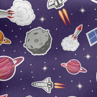 Outer Space Spaceship Rocket Jersey Backed Fleece