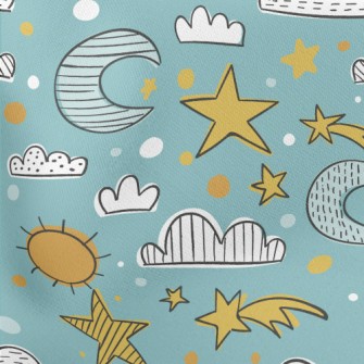 Sun Moon Stars Sky Lightweight Cotton Poplin