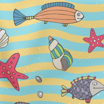 Colorful Sea Bottom Fish Lightweight Cotton Poplin