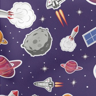 Outer Space Spaceship Rocket Lightweight Cotton Poplin