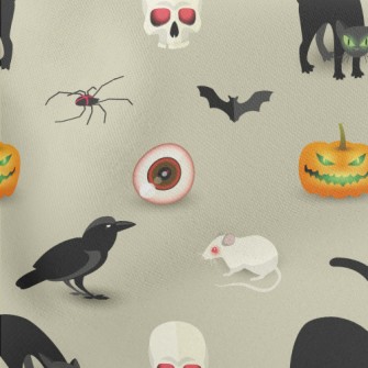 Evil Pumpkin Black Cat Mouse Lightweight Cotton Poplin