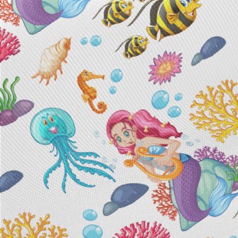 Undersea Mermaid Princess Midweight Cotton Poplin
