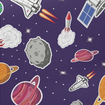 Outer Space Spaceship Rocket Midweight Cotton Poplin