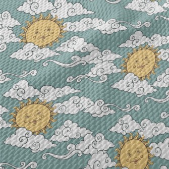 Faces, Sun, And Clouds Birdseye Piqué