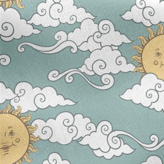 Faces, Sun, And Clouds Jersey Backed Fleece