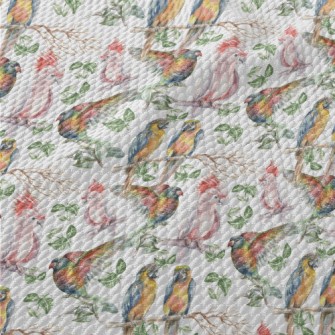 Hand Drawn Tropical Parrot Birdseye Piqué