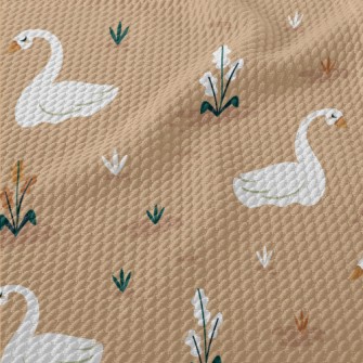 Elegant Cartoon Swan Birdseye Piqué