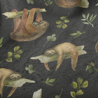 Watercolor Hand Drawn Sloth Minky