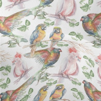 Hand Drawn Tropical Parrot Lightweight Performance Linen
