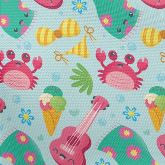 Happy Cartoon Beach Pongee