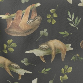 Watercolor Hand Drawn Sloth Lightweight Cotton Poplin