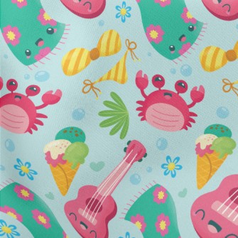 Happy Cartoon Beach Lightweight Cotton Poplin