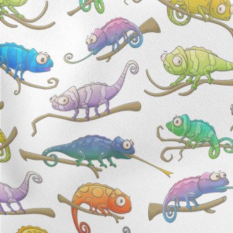 Funny Cartoon Chameleon Lightweight Cotton Poplin