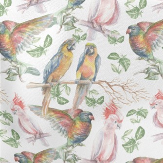 Hand Drawn Tropical Parrot Lightweight Cotton Poplin