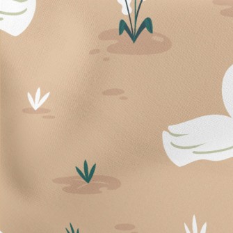 Elegant Cartoon Swan Lightweight Cotton Poplin